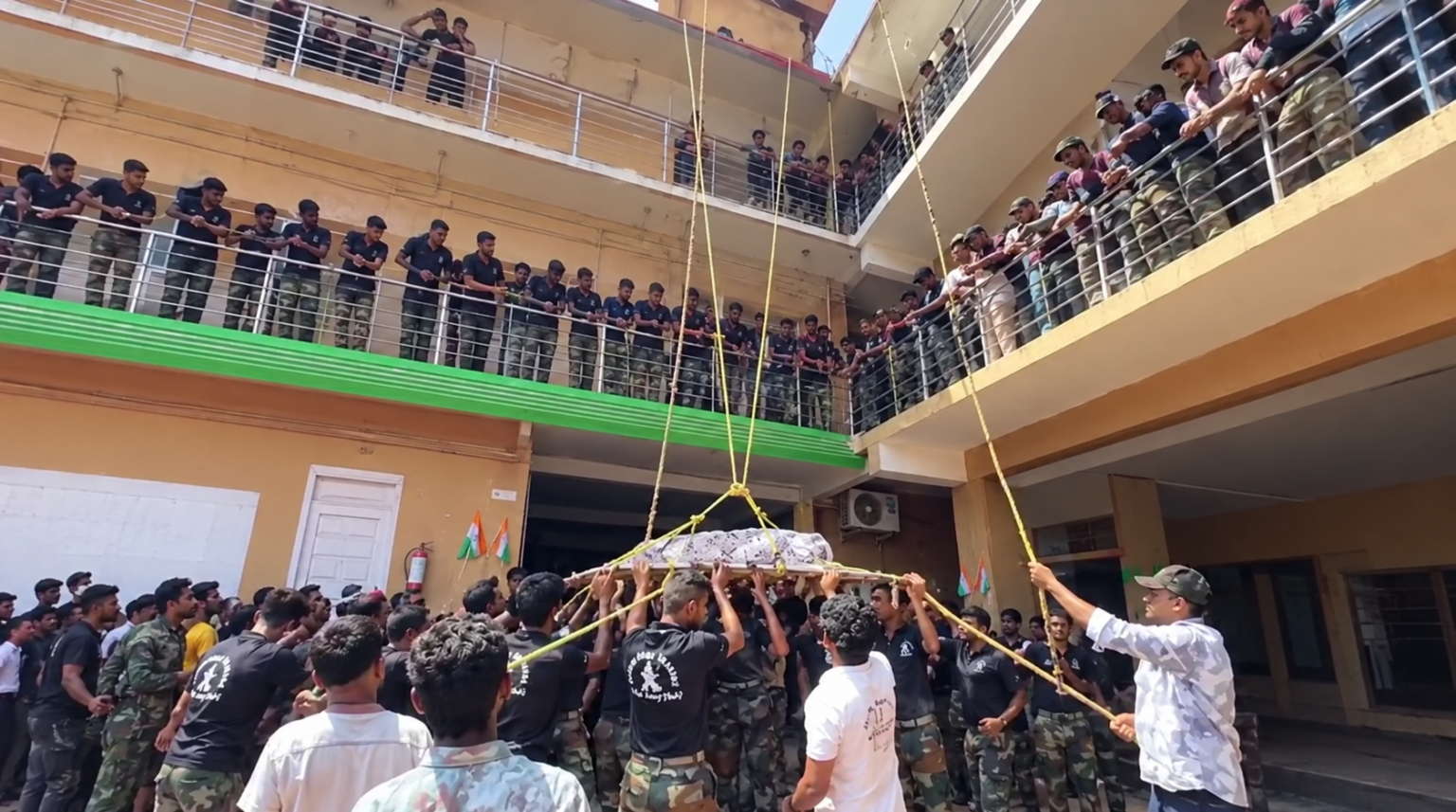 Courtyard Rescue_ Coordinated Stretcher Lift