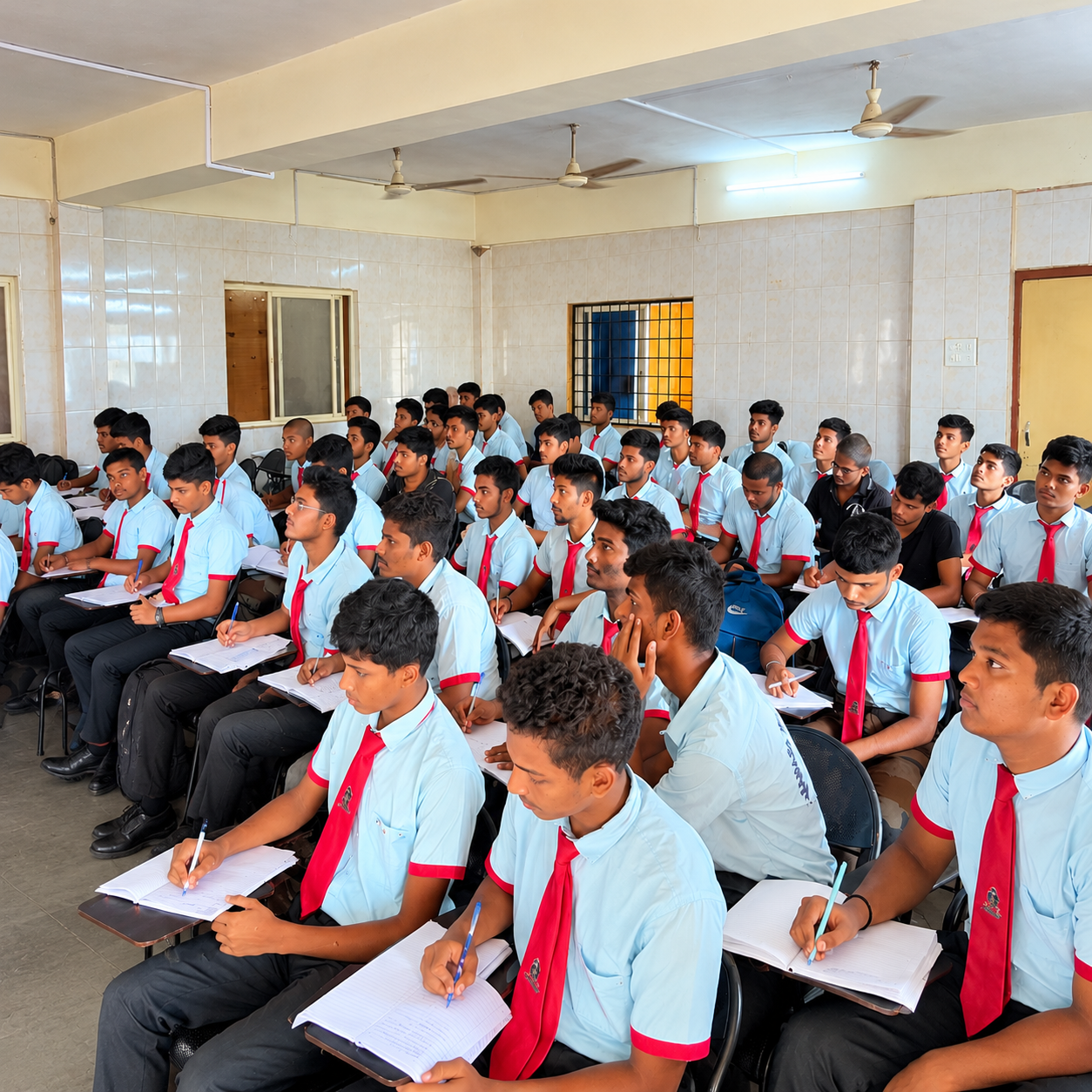 Crowded Classroom of Uniformed Students